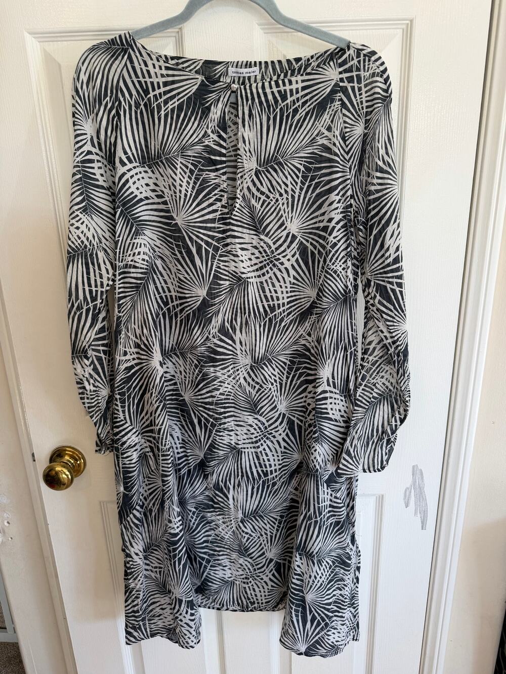 Tomas Maier 100% Cotton Beach Mumu Palms blue and White Size 6 Shell